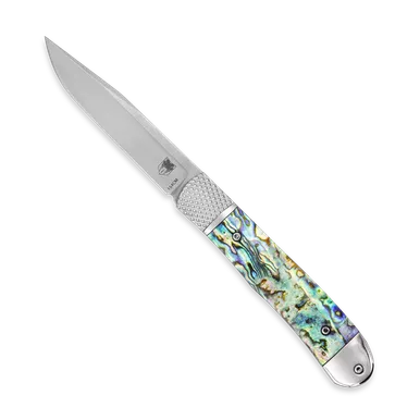 Cobratec Knives Trapper Hidden Release AUTO Folding Knife - 3.125" 154CM Stainless Steel Blade, Abalone Handles, Pocket Clip