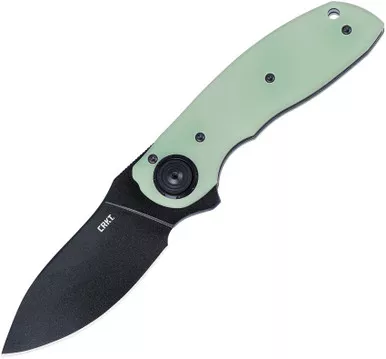 CRKT Flavio Ikoma Bot Deadbolt Lock Assisted Flipper Knife - 3" AUS-10 Black Drop Point Blade, Natural (Jade) G10 Handles - 5420