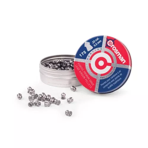 Crosman .22 Caliber Pointed Airgun Pellets, 175 Count, 14.3 Grain Lead, Hunting/Plinking CSMP022