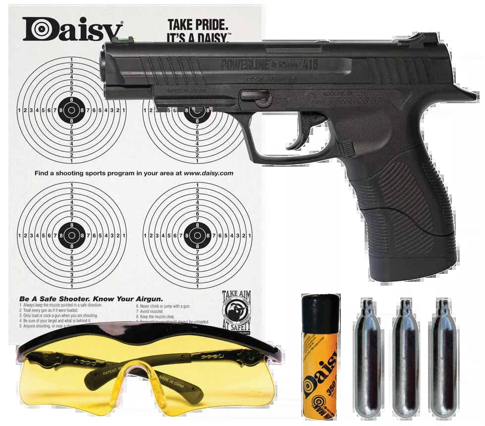 Daisy PowerLine 415 CO2 .177 BB Air Pistol Kit, Fiber Optic Sight, Picatinny Rail 985415242