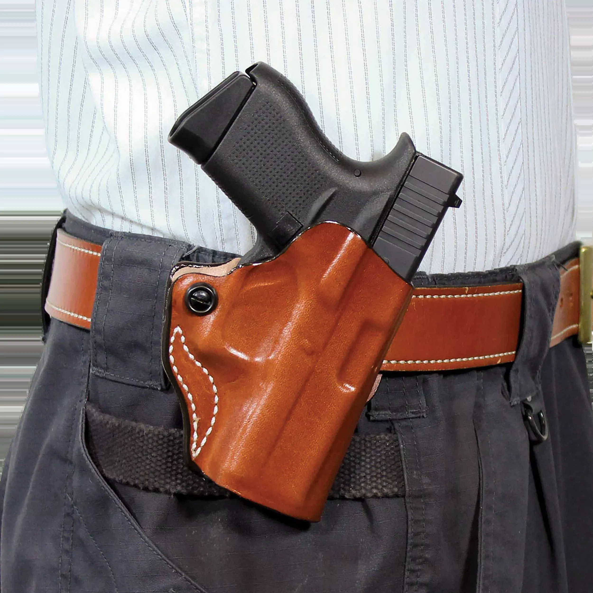 Desantis Gunhide Mini Scabbard Outside-the-Waistband Tan Leather Holster, Right Hand, Hellcat OSP, 019TA9PZ0