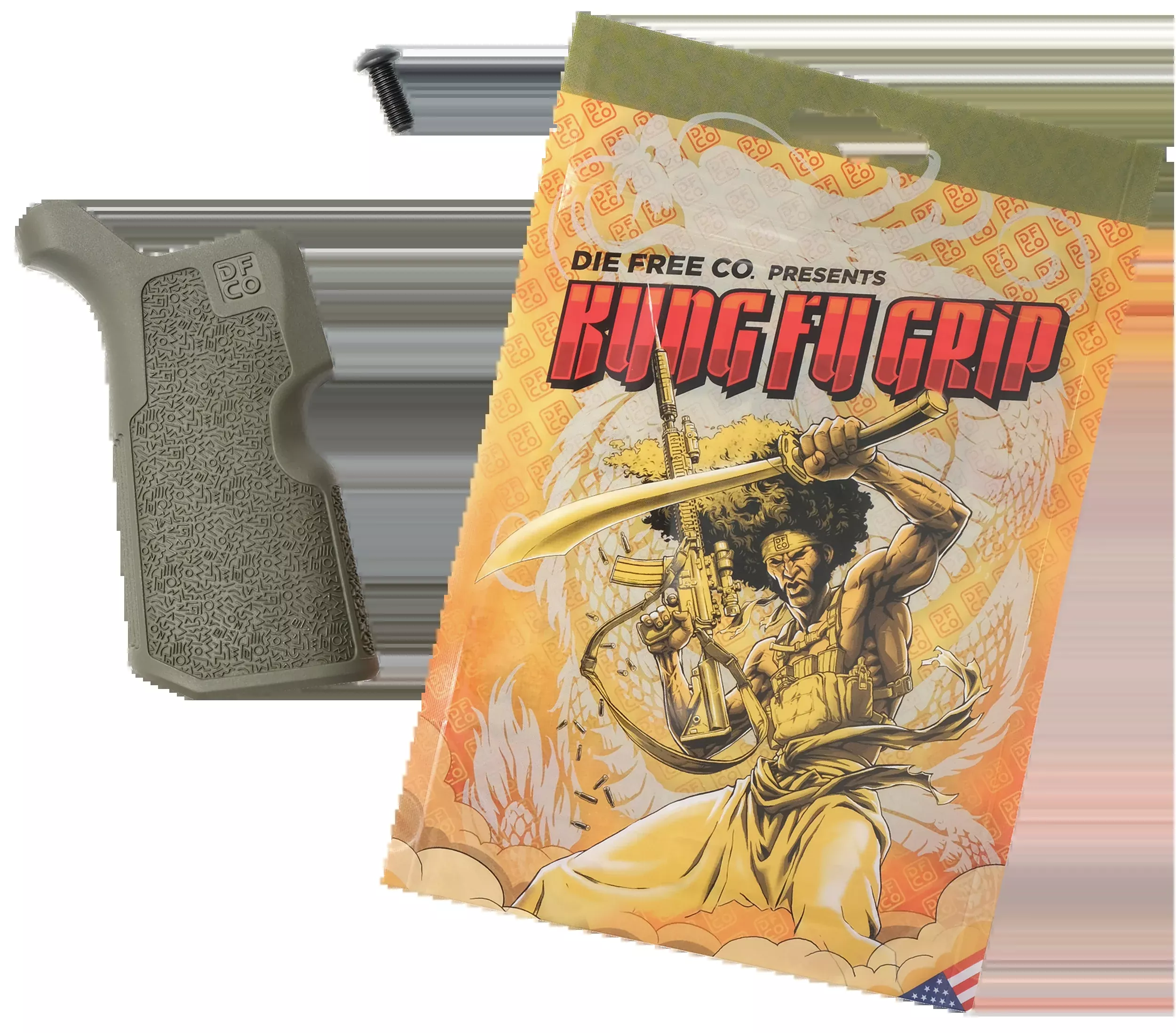 DIE FREE CO LLC Kung Fu Grip for AR-15/AR-10, Olive Drab Nylon, 12 Degree Reduced Angle KFGODG