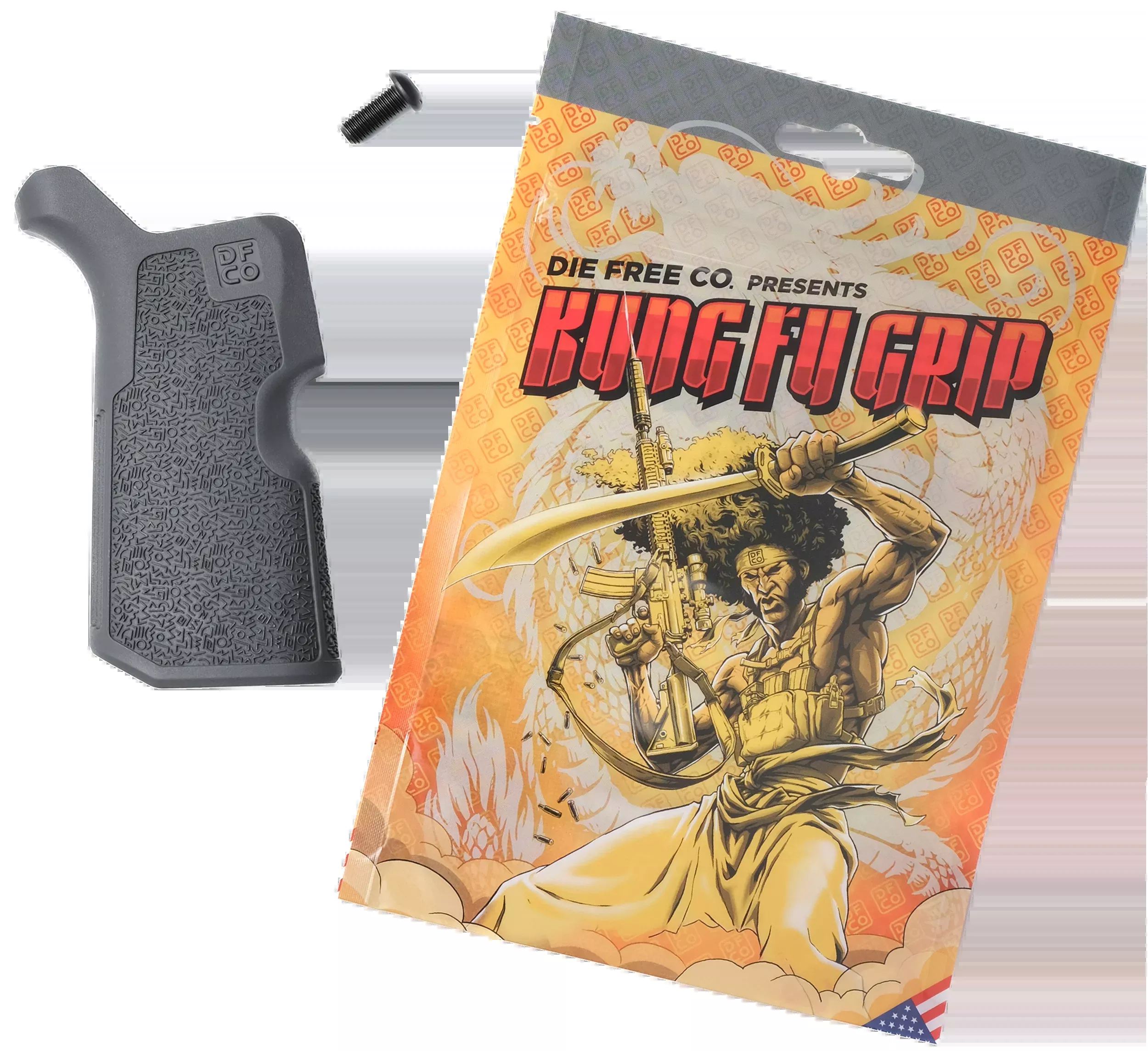 DIE FREE CO LLC Kung Fu Pistol Grip for AR-15/M4 & AR-10/SR-25, Gray Nylon, reduced angle KFGGRY