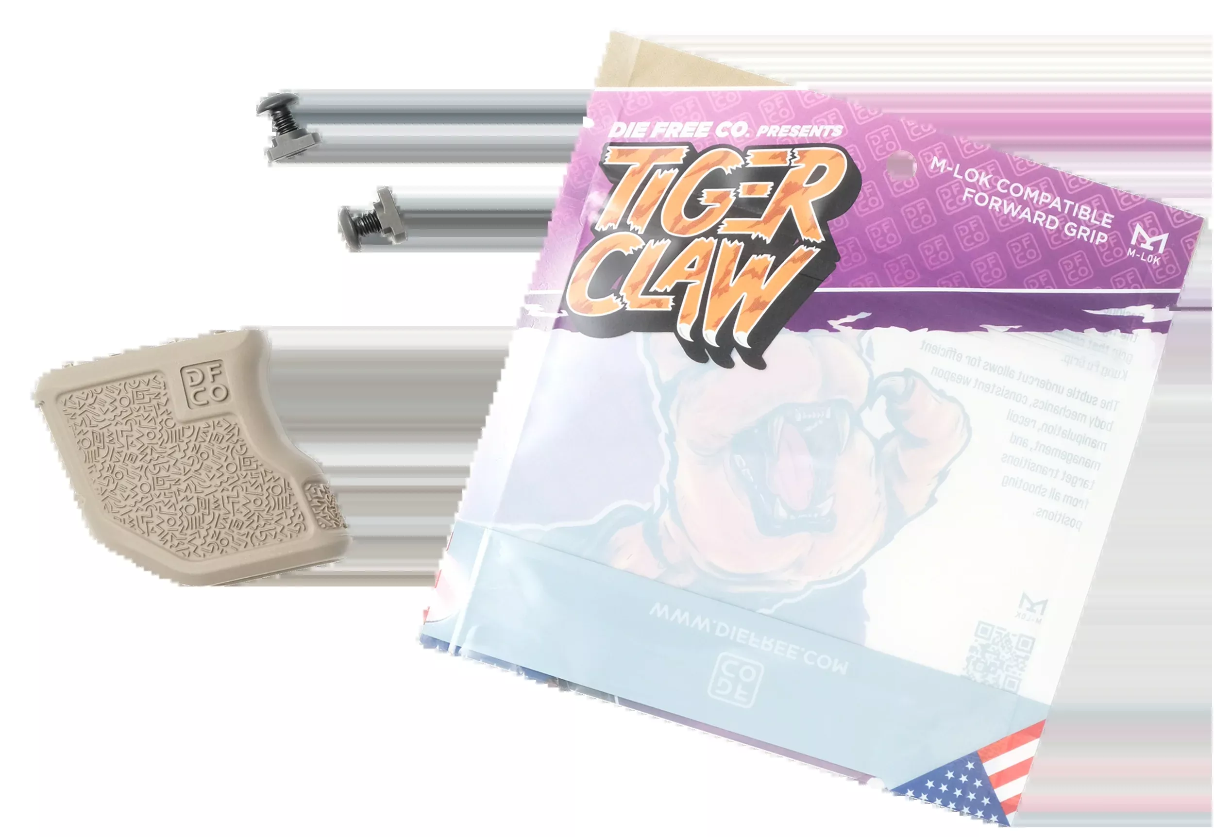 Die Free Co LLC Tiger Claw M-LOK 10-Degree Angled Fore Grip, Flat Dark Earth Nylon – TCMLOKFDE