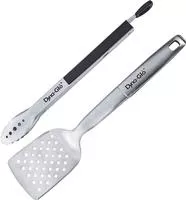 Dyna- Glo Stainless Steel 2pc Ss Set Spatula And Tongs, Silver/Black