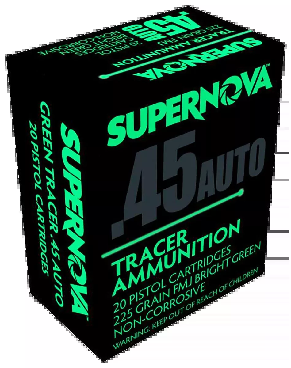 EAA Supernova Green Tracer .45 ACP 225gr FMJ Non-Corrosive Ammo, 20-Round Box PMSN45ACG