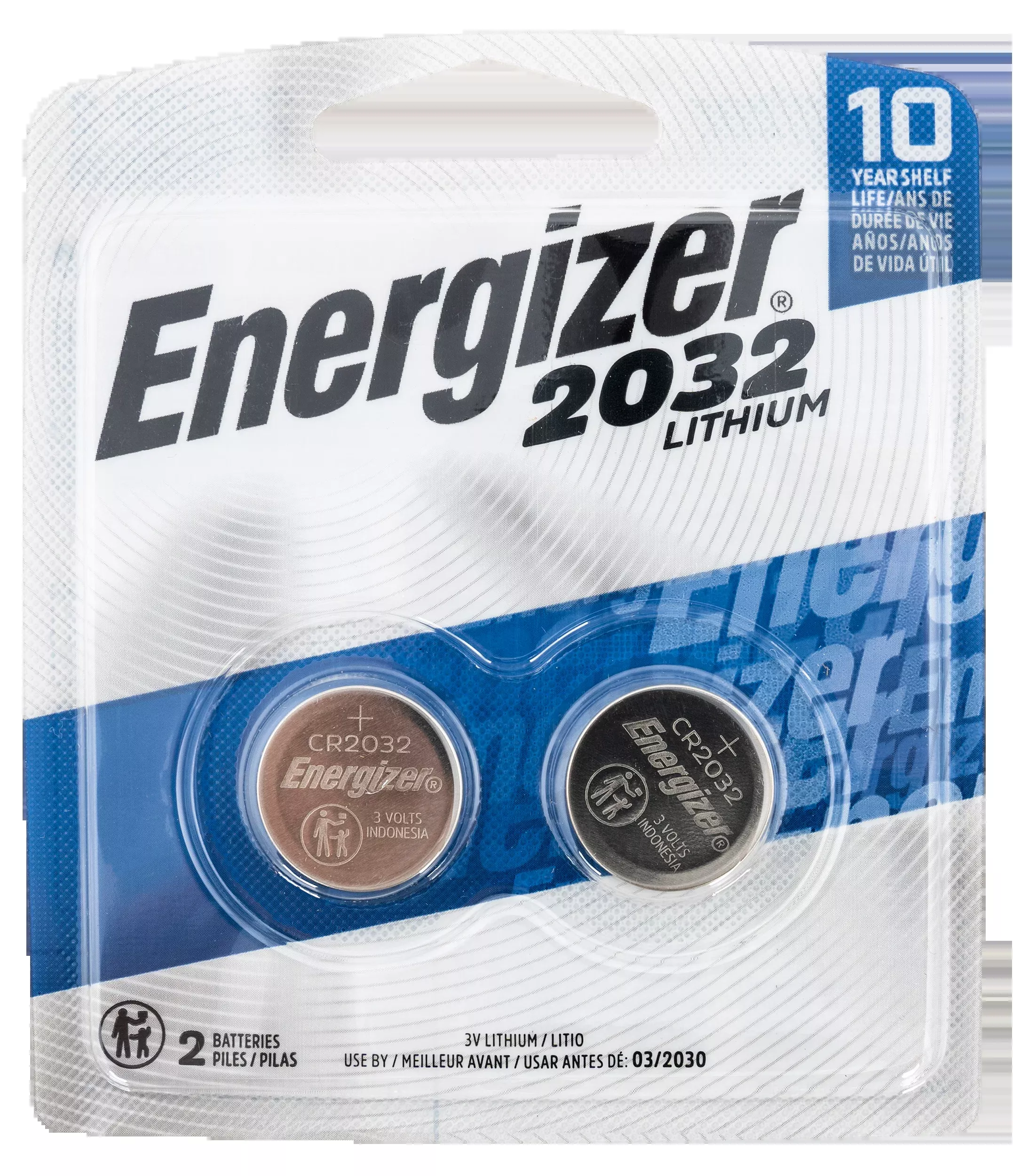 Energizer CR2032 Lithium Coin Batteries, 3V 235 mAh, 2-Pack Button Cells, Long Shelf Life – 2032BP2