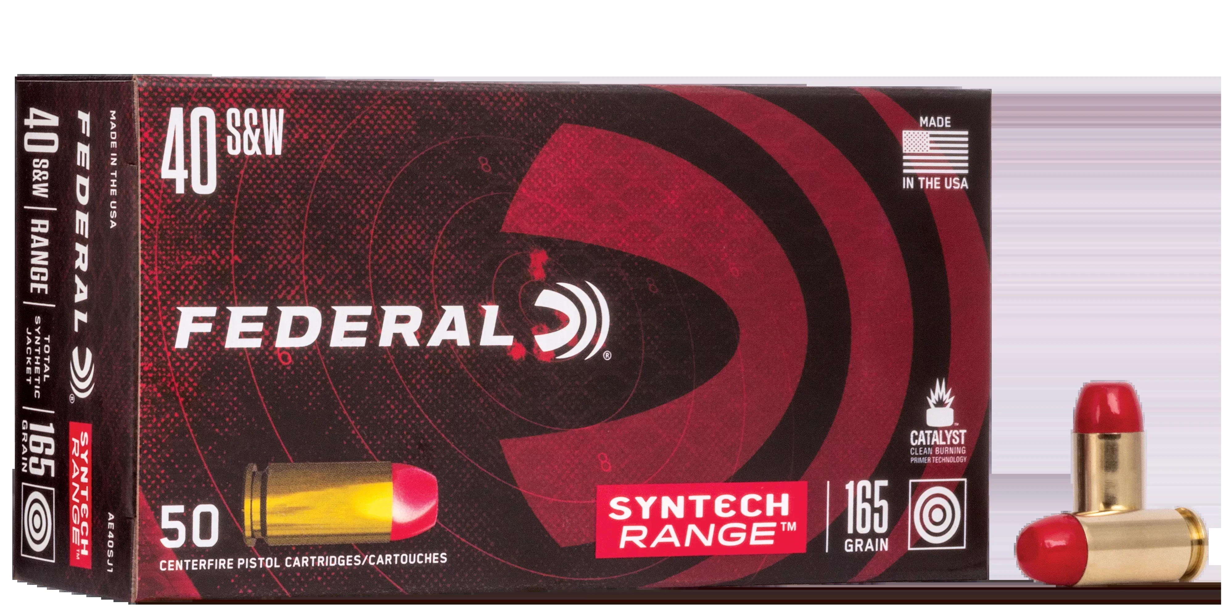 Federal American Eagle Syntech Range .40 S&W 165gr Total Syntech Jacket Flat Nose 50 Rounds AE40SJ1