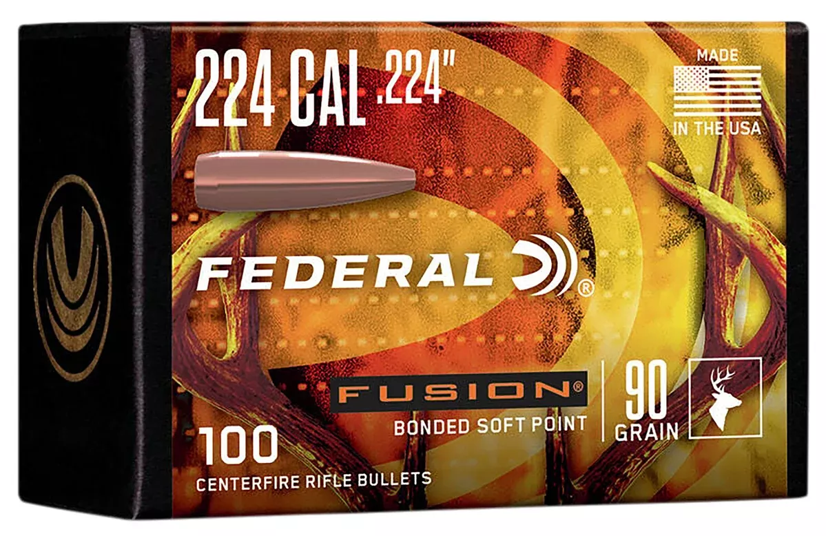 Federal FB224F1 Fusion Component224 Cal .224 90 gr Bonded Soft Point 100 Per Box/ 4 Case
