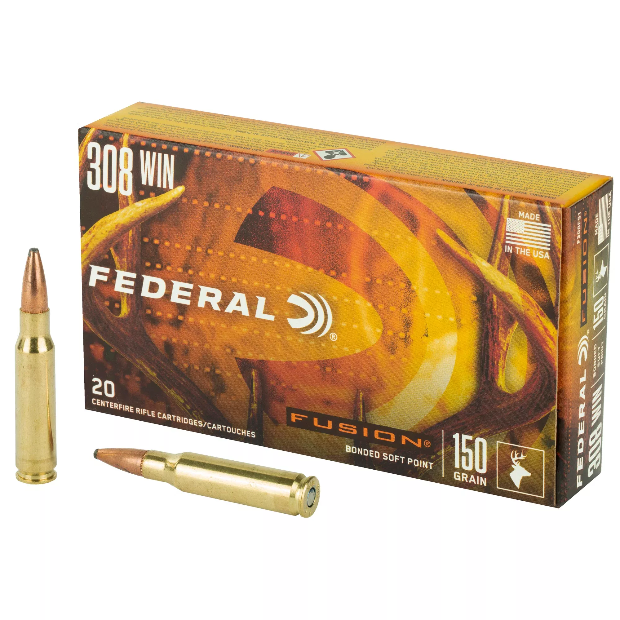Federal Fusion .308 Winchester 150 Grain Bonded Soft Point Hunting Ammo 20 Rounds Box F308FS1