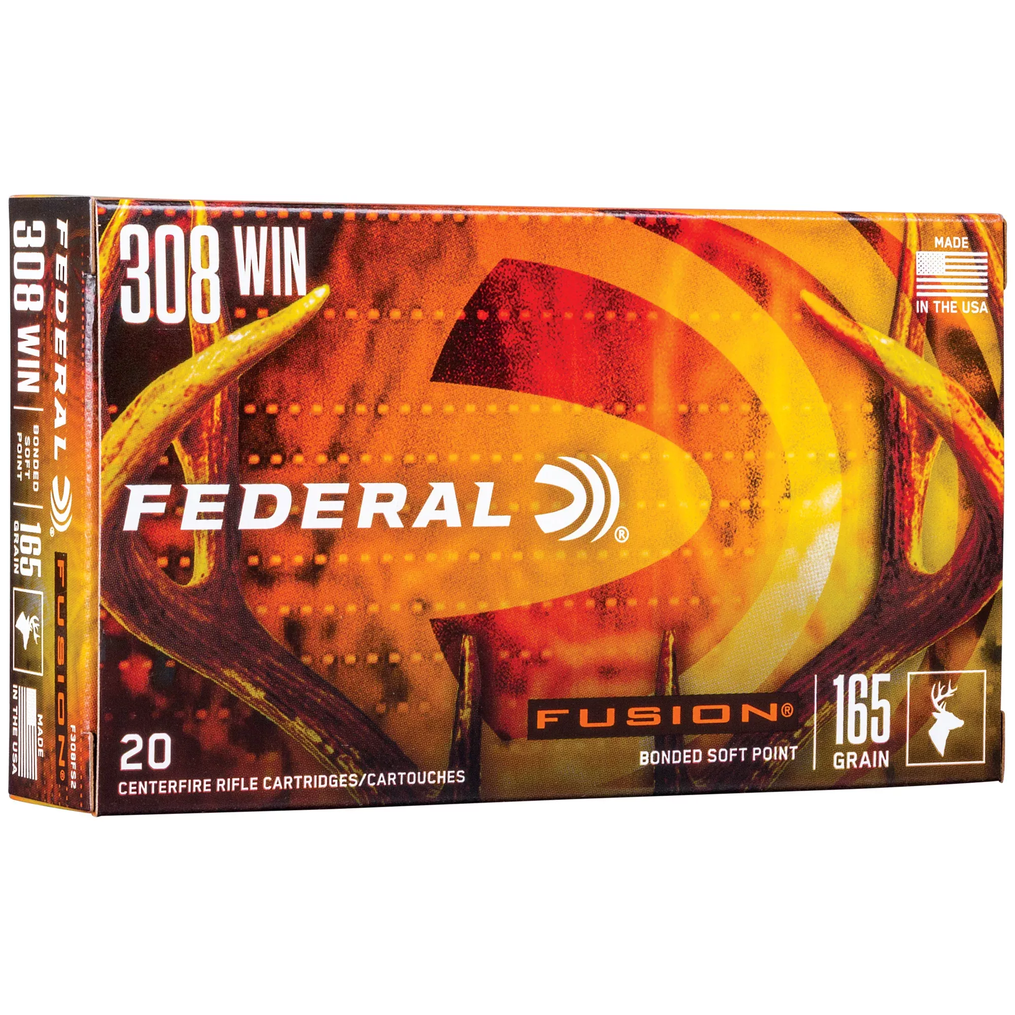 Federal Fusion .308 Winchester 165 Grain Bonded Soft Point Rifle Ammo, 20 Round Box F308FS2