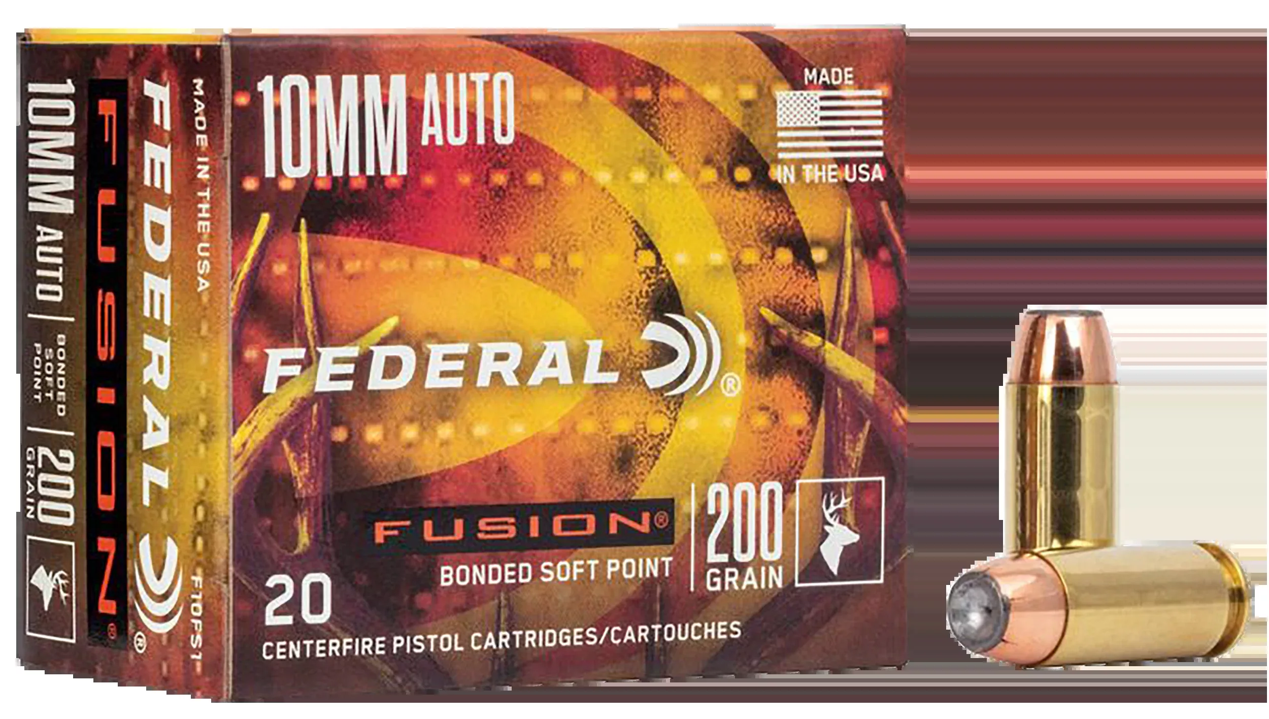Federal Fusion Handgun 10mm Auto 200gr Bonded Soft Point Hunting Ammo 20rd Box F10FS1