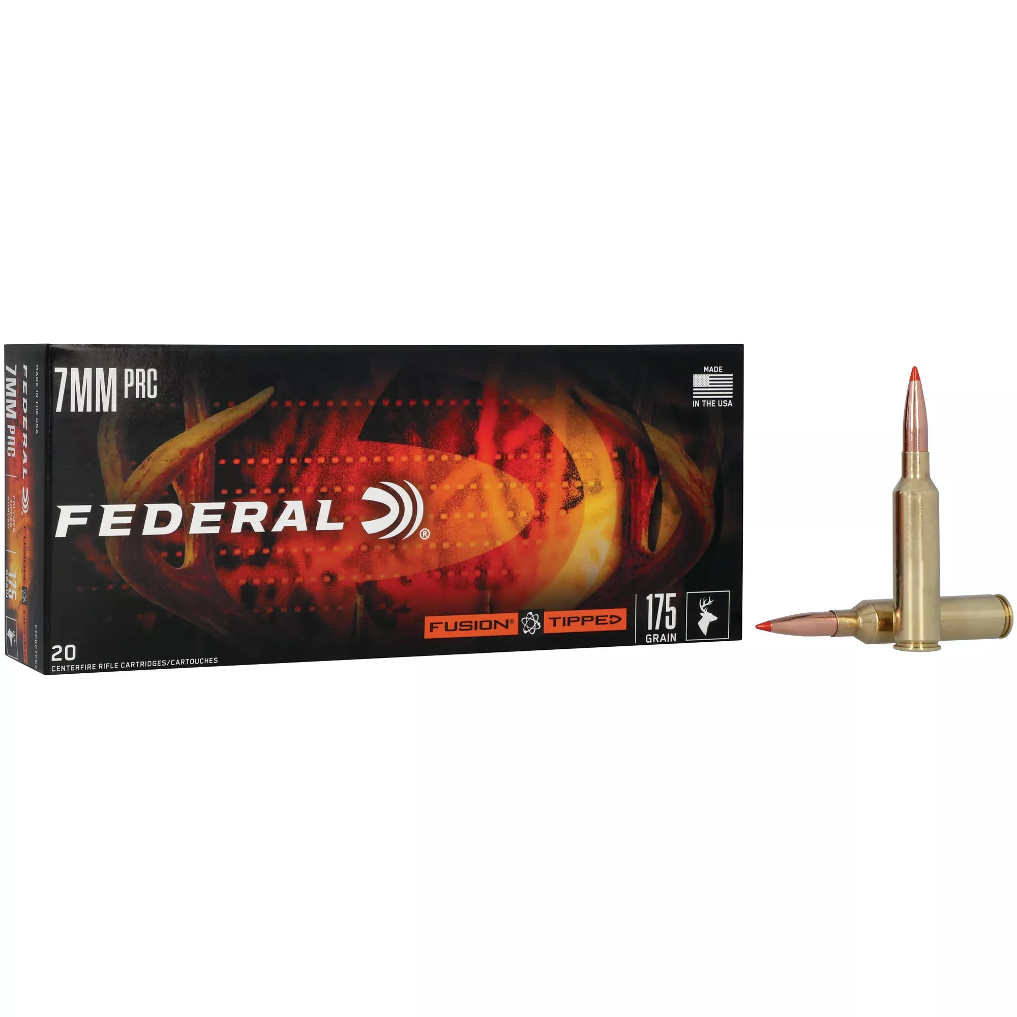 Federal Fusion Tipped 7mm PRC 175 Grain Polymer Tip Bonded Hunting Ammo, 20-Round Box F7PRCTFS2