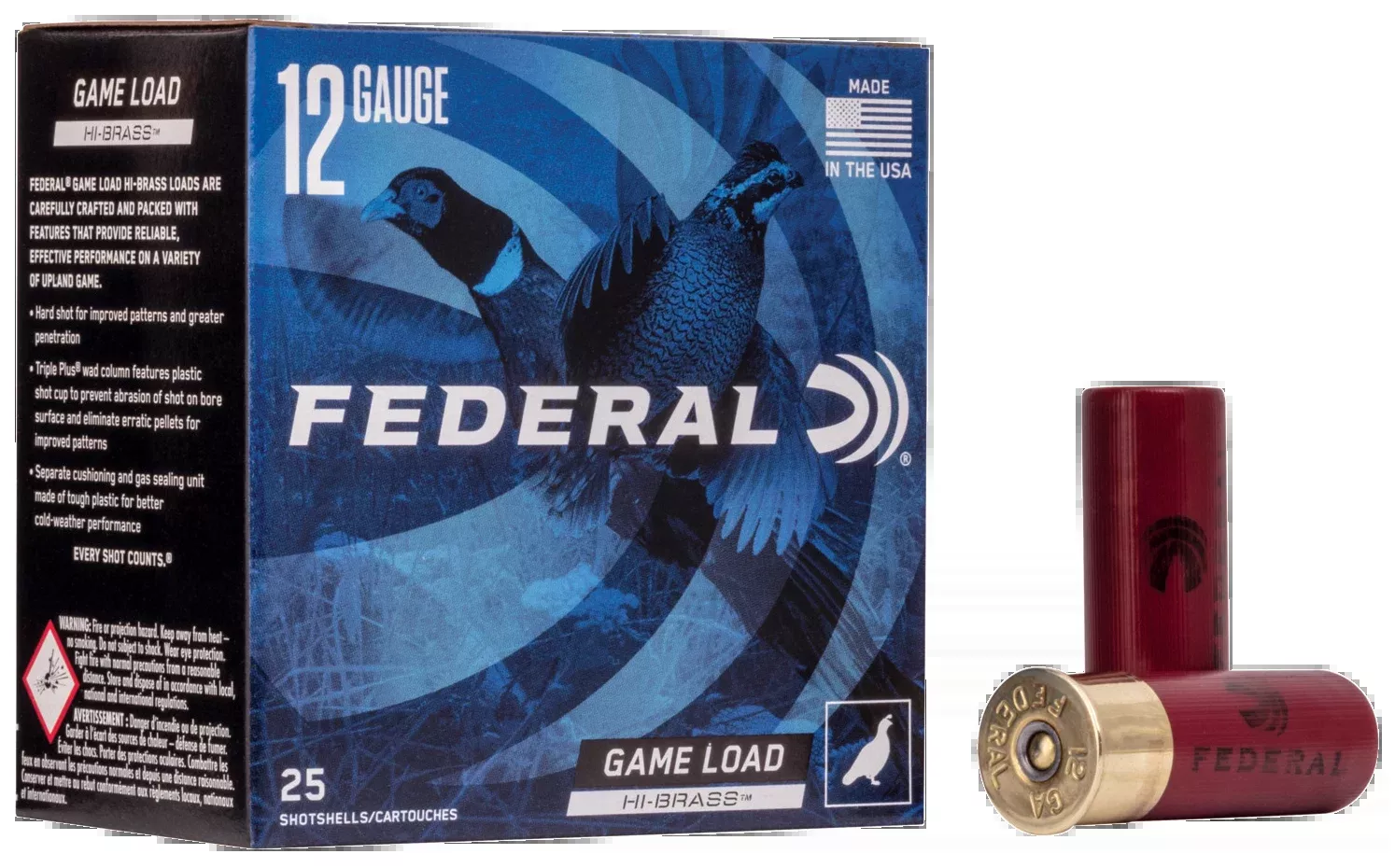 Federal Game-Shok Upland Hi-Brass 12 Gauge 2.75in #4 Lead Shot 1-1/4oz 25rd H1264