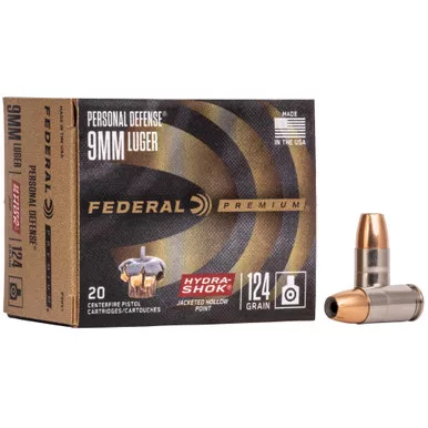 Federal Hydra-Shok 9MM 124 Grain Hollow Point - 20 Round Box
