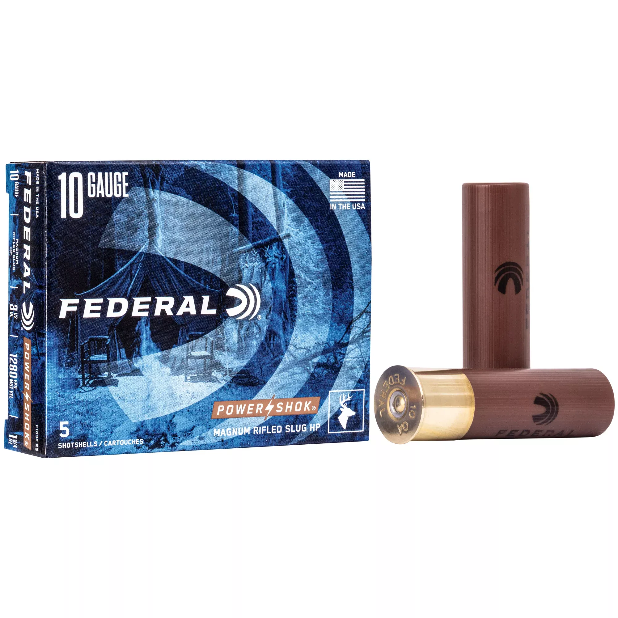 Federal Power-Shok 10 Gauge 3-1/2in Rifled Hollow Point Slug 766gr 1280fps 5rd F103FRS