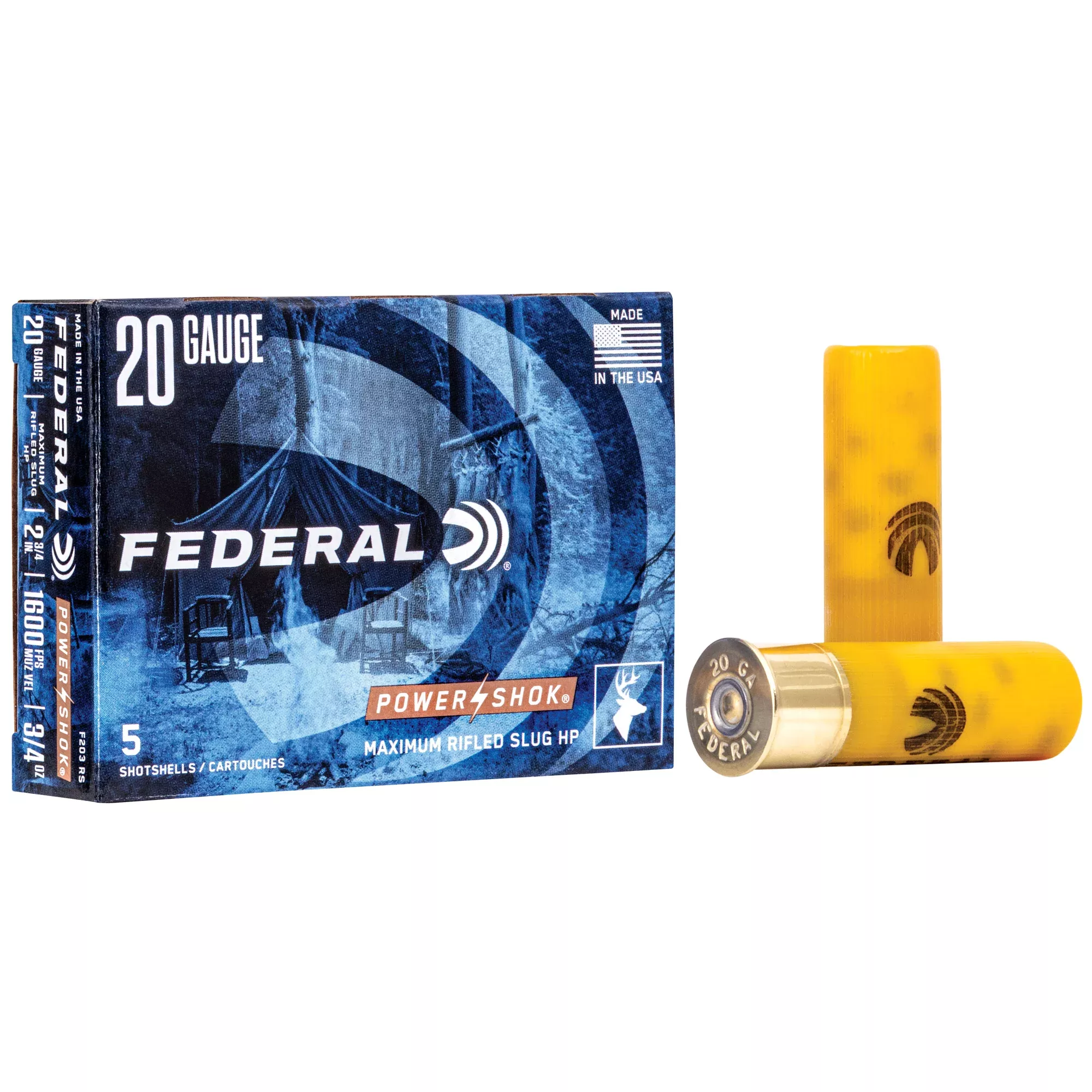 Federal Power-Shok 20 Gauge 2-3/4 in Rifled Hollow Point Slug 3/4 oz 1600 fps F203RS