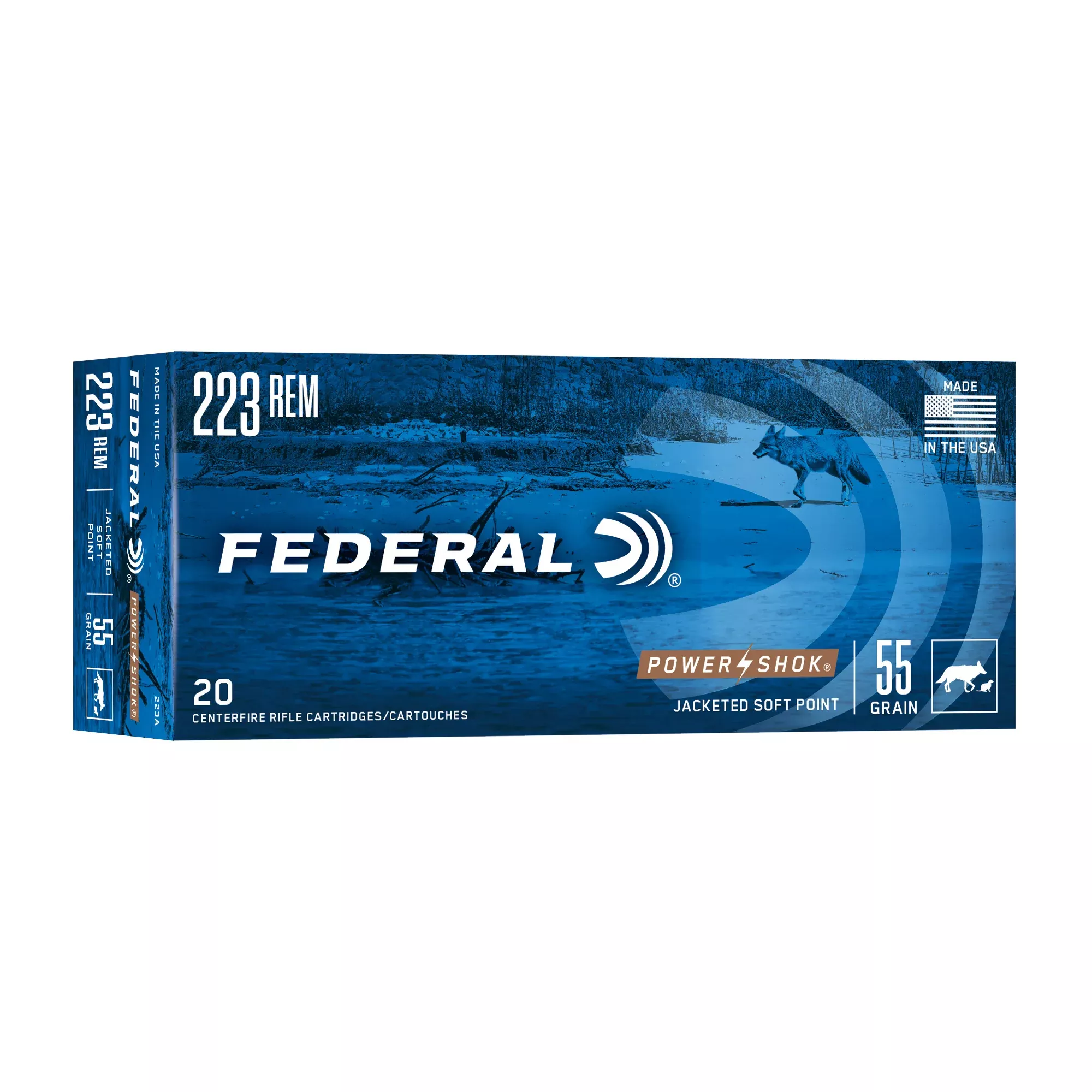 Federal Power-Shok .223 Remington 55 Grain Jacketed Soft Point Rifle Ammo, 20 Rounds 223A