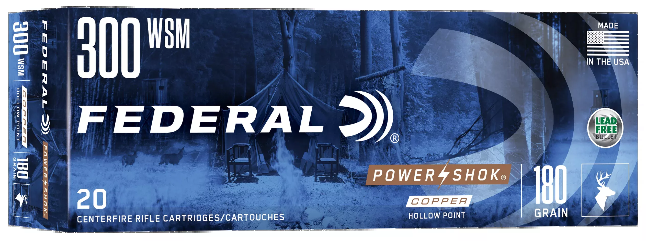 Federal Power-Shok .300 Winchester Short Magnum 180 Grain Jacketed Soft Point Rifle Ammo 300WSMC