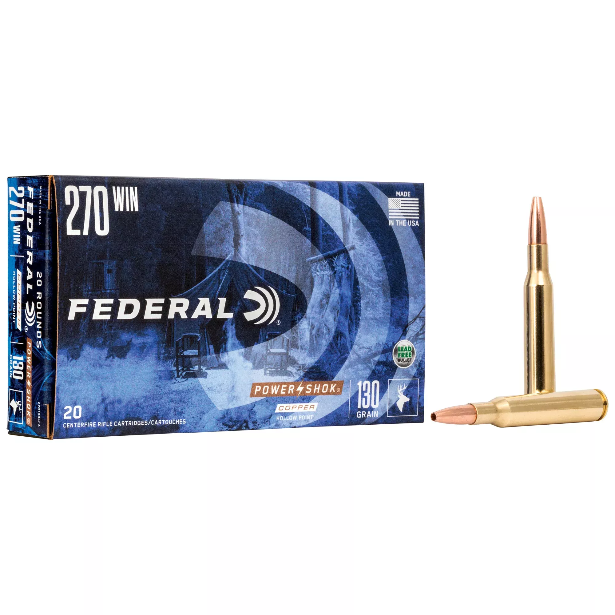 Federal Power-Shok Copper .270 Winchester 130 Grain Copper Hollow Point Rifle Ammo 270130LFA