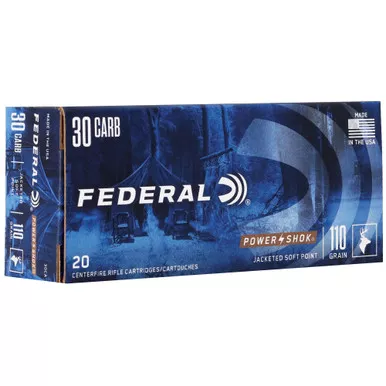 Federal PowerShok 30 Carbine 110 Grain Jacketed Soft Point Round Nose - 20 Round Box