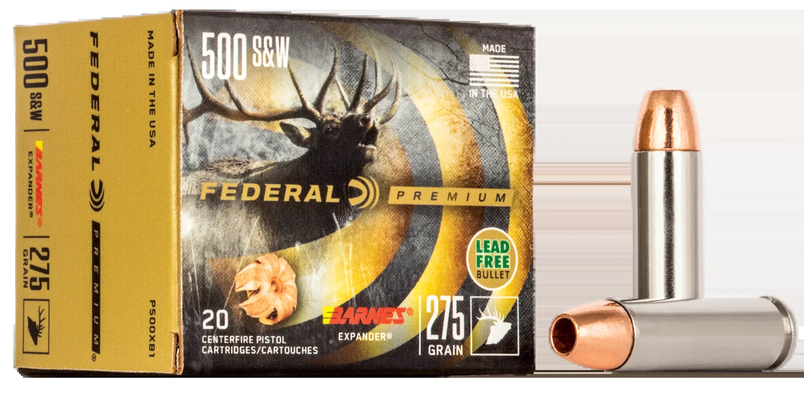 Federal Premium Barnes Expander Handgun Ammo .500 S&W Magnum 275gr All-Copper Hollow Point P500XB1