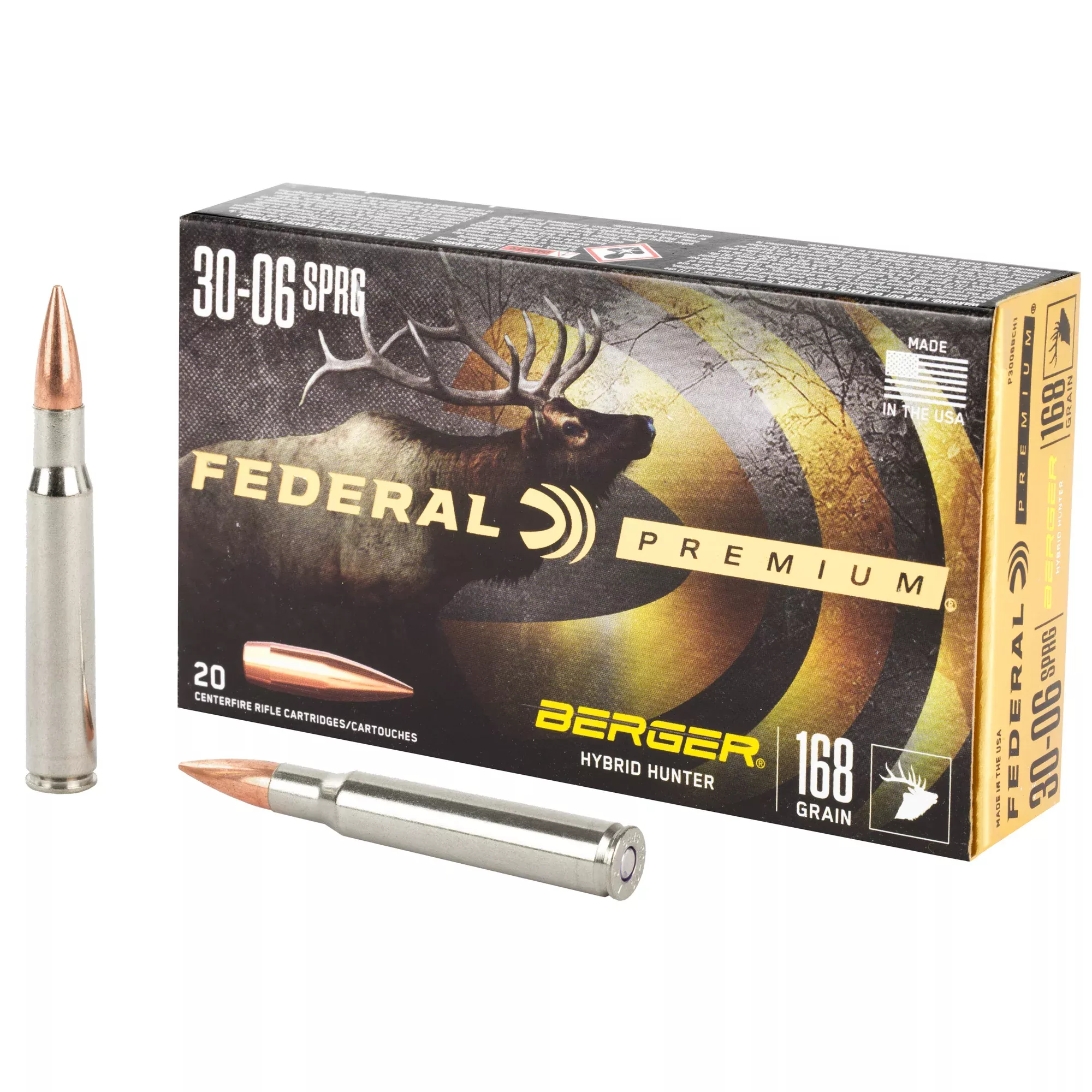 Federal Premium Berger Hybrid Hunter 30-06 Springfield 168 Grain Rifle Ammo 20 Rounds P3006BCH1