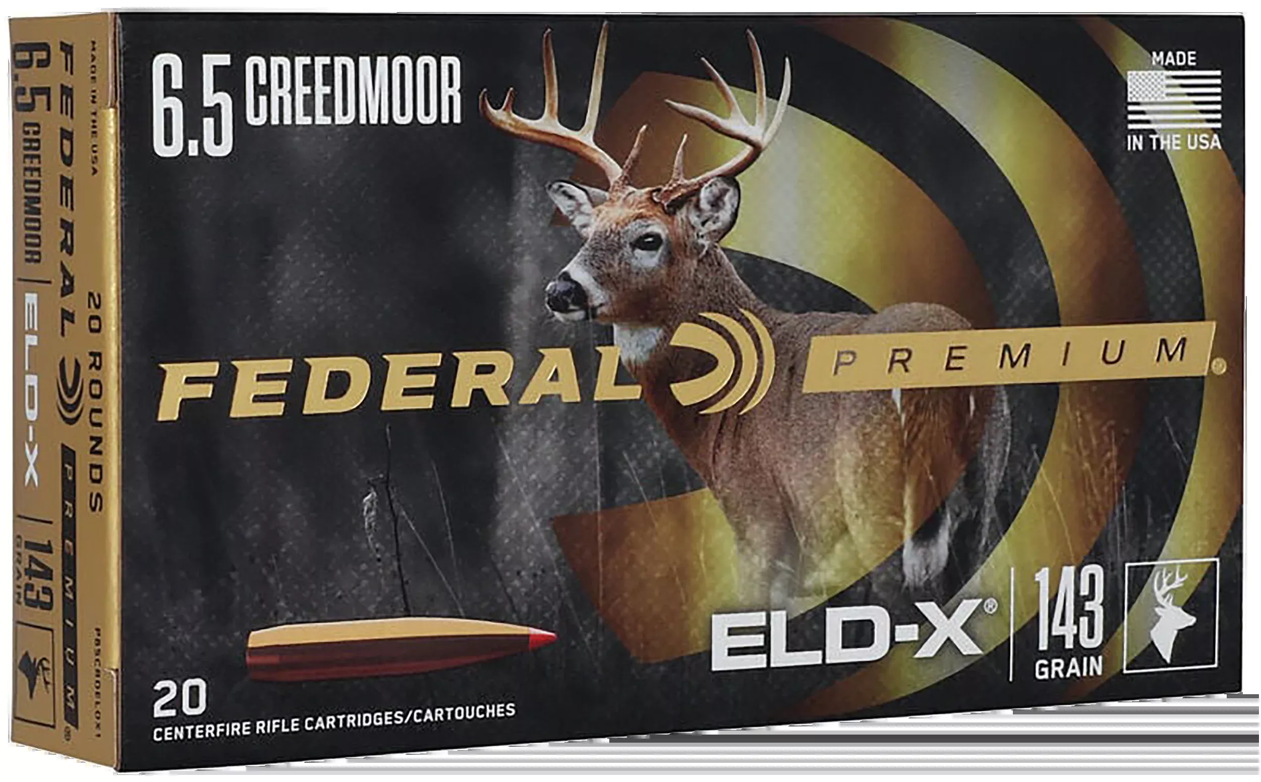 Federal Premium ELD-X 6.5 Creedmoor 143gr Rifle Ammo, Polymer Tip 20-Round Box P65CRDELDX1