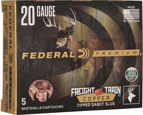 Federal Premium Freight Train 20 Ga 3" Slug Shot Ammo 5 Round Box