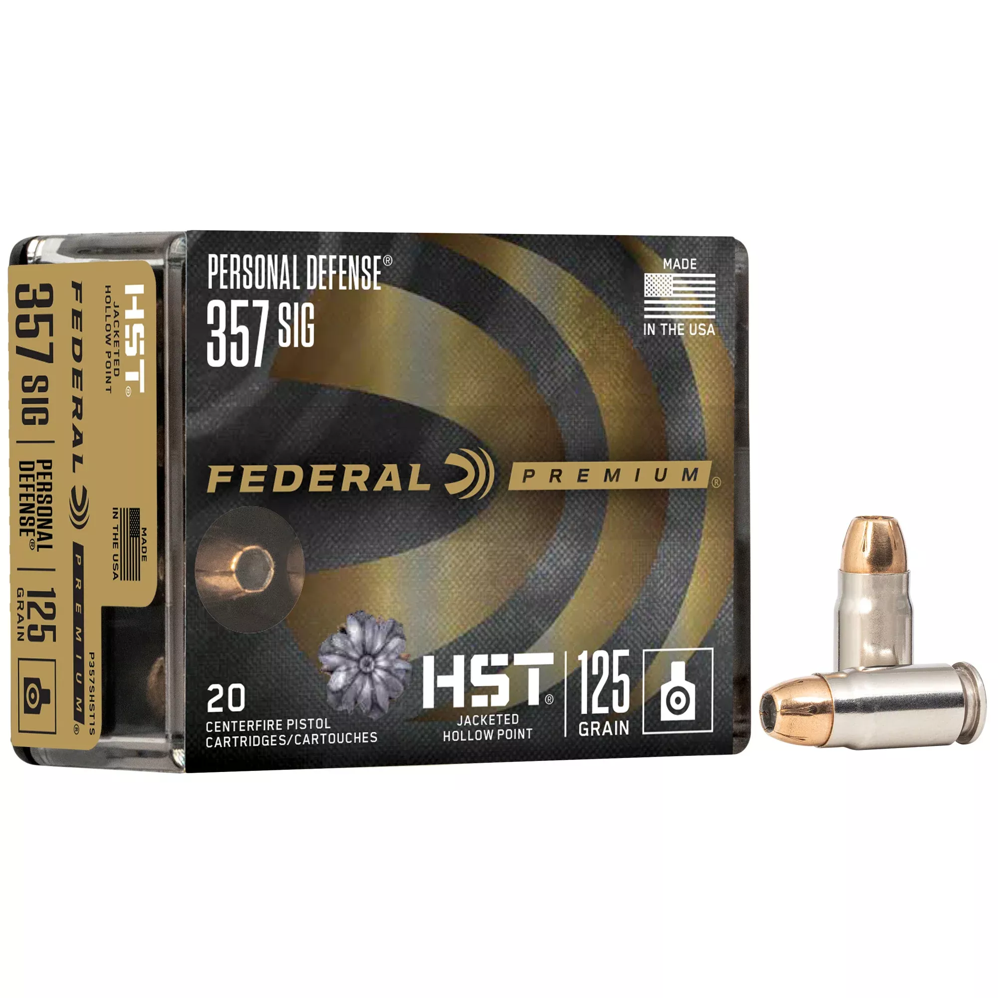 Federal Premium Personal Defense HST .357 SIG 125 Grain Jacketed Hollow Point Ammo 20rd P357SHST1S