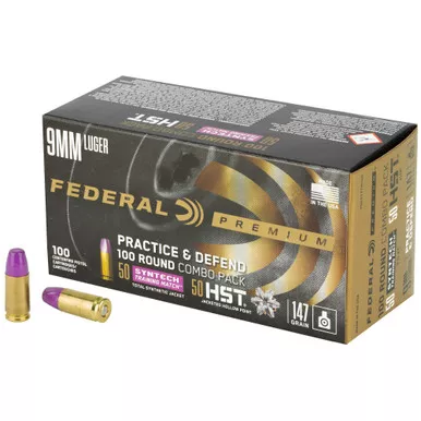 Federal Premium Practice & Defend 9MM 147Gr 100 Round Combo Pack -50 rounds of HST, 50 Rounds of Syntech