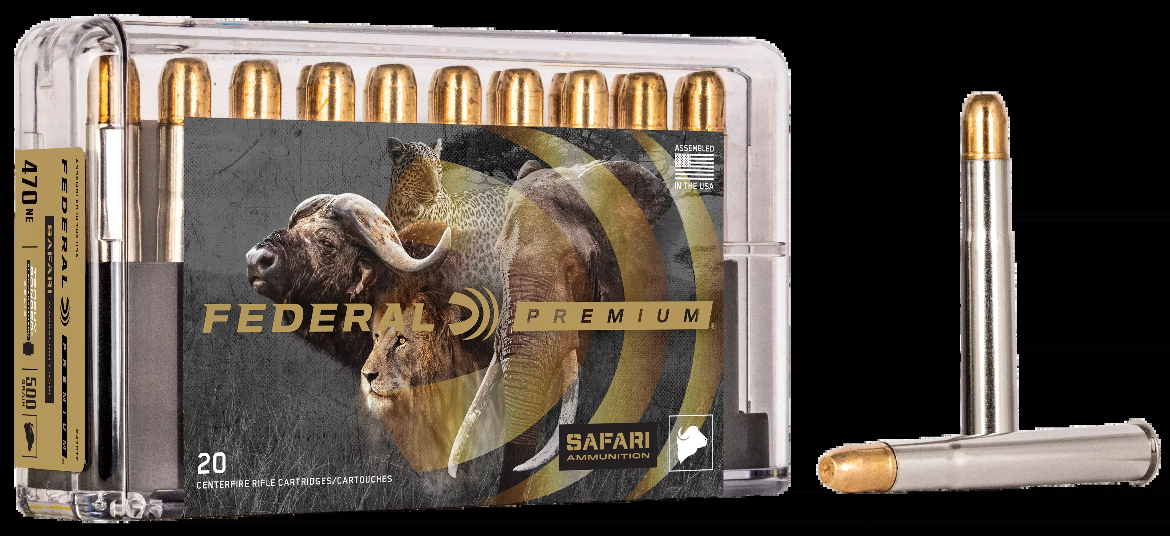 Federal Premium Safari Cape-Shok 470 Nitro Express 500gr Trophy Bonded Sledgehammer Solid - Box or Case