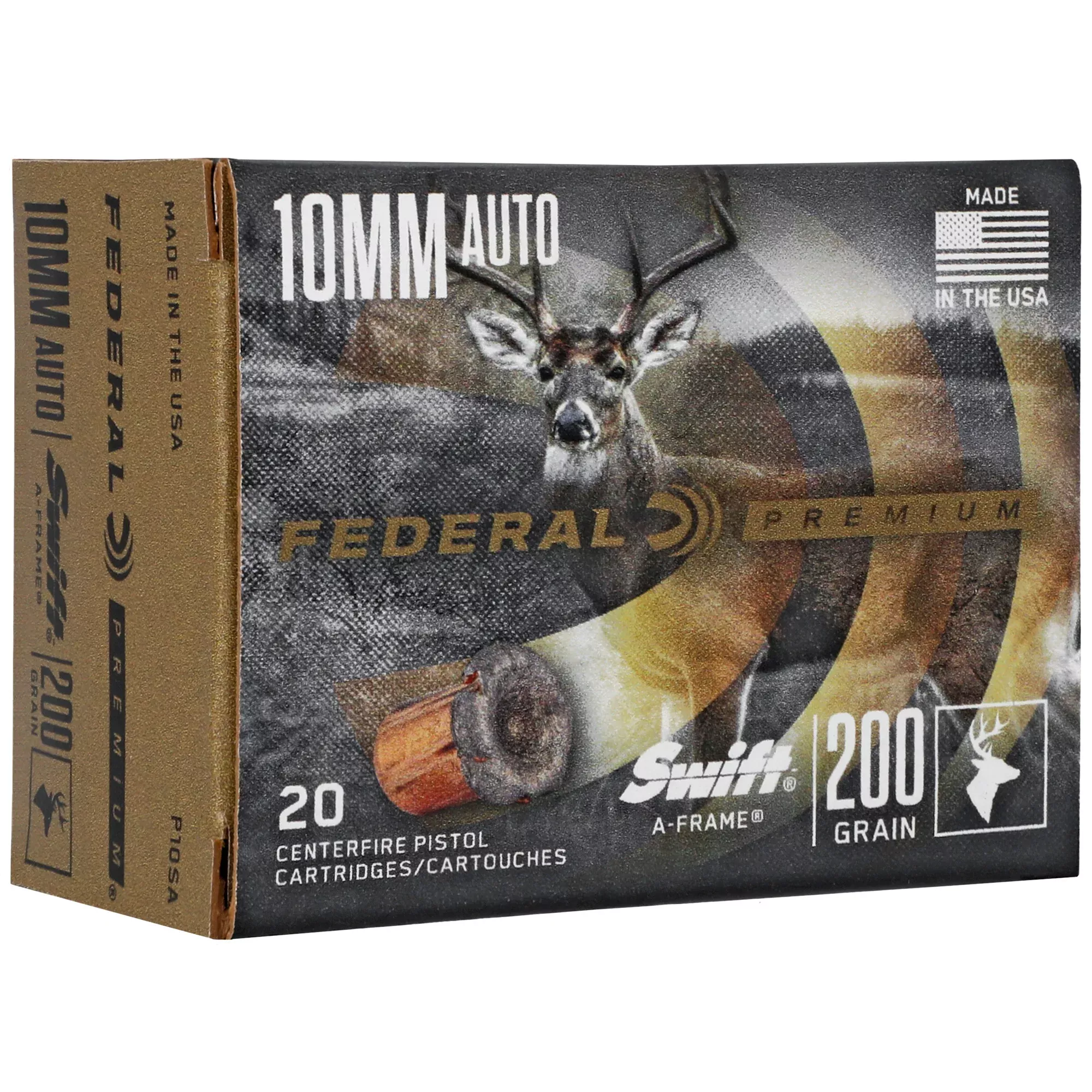 Federal Premium Swift A-Frame 10mm Auto 200 Grain Bonded Hunting Ammo, 20 Rounds, P10SA