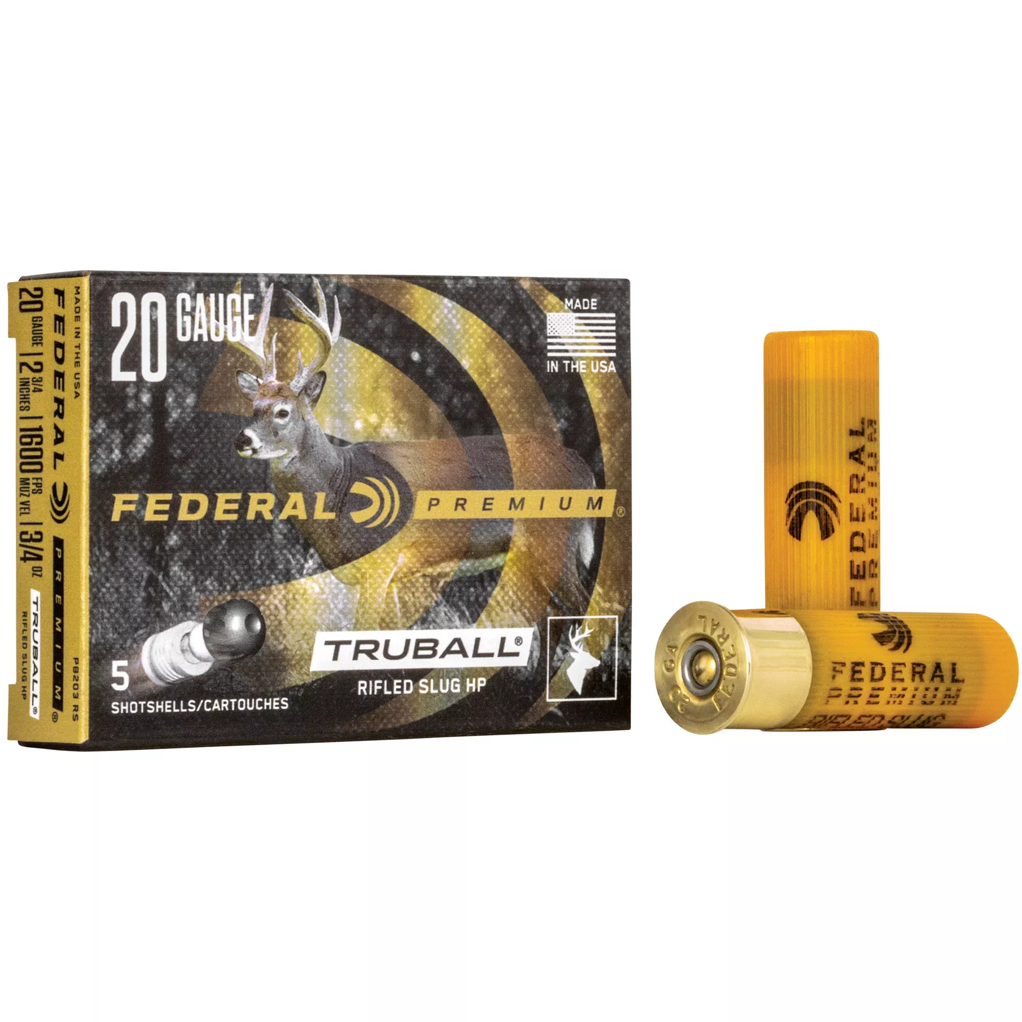 Federal Premium TruBall 20 Gauge 2-3/4in 328 Grain Rifled Hollow Point Slug Ammo 5rd PB203RS