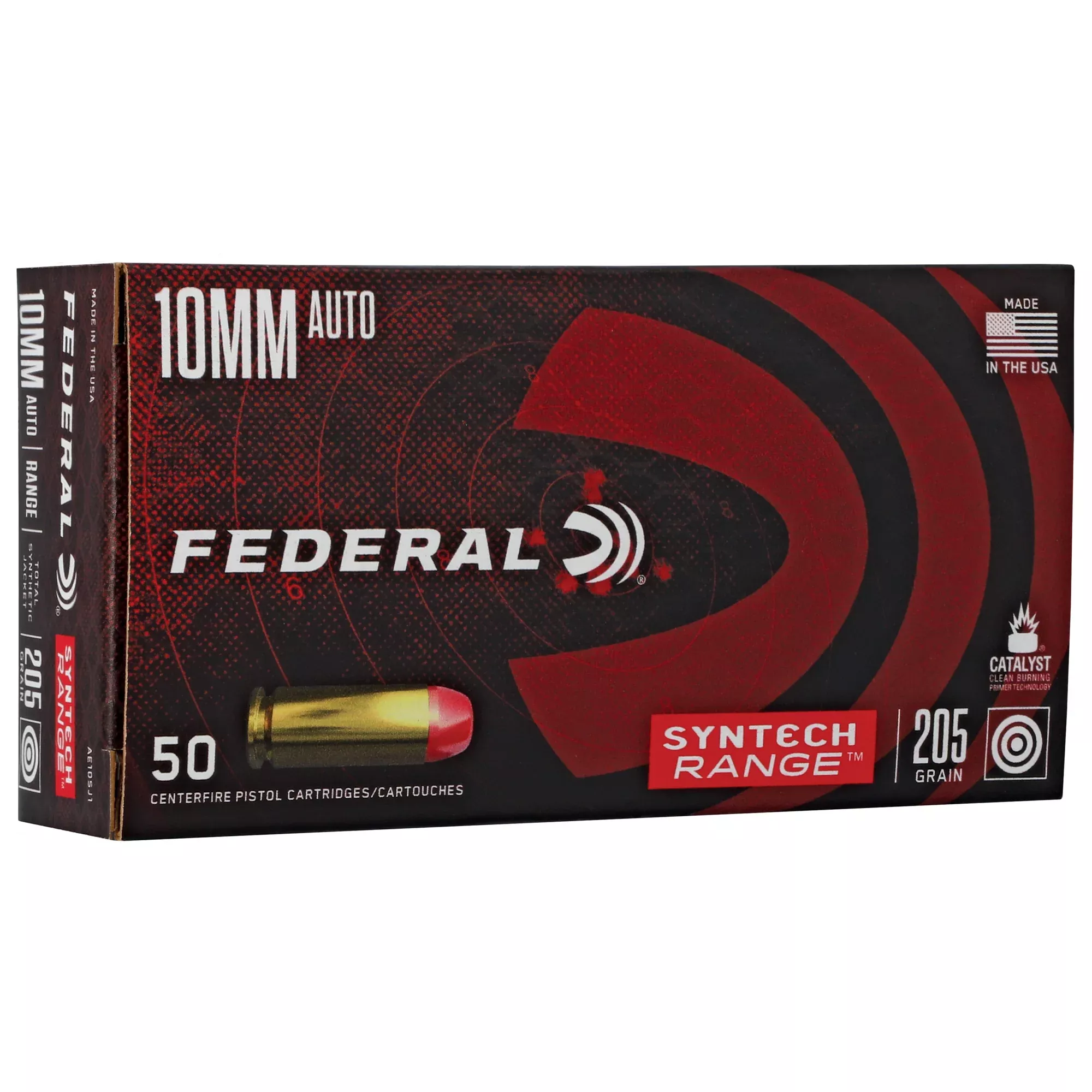 Federal Syntech Range 10mm Auto 205 Grain Total Synthetic Jacket Ammo, 50 Rounds AE10SJ1