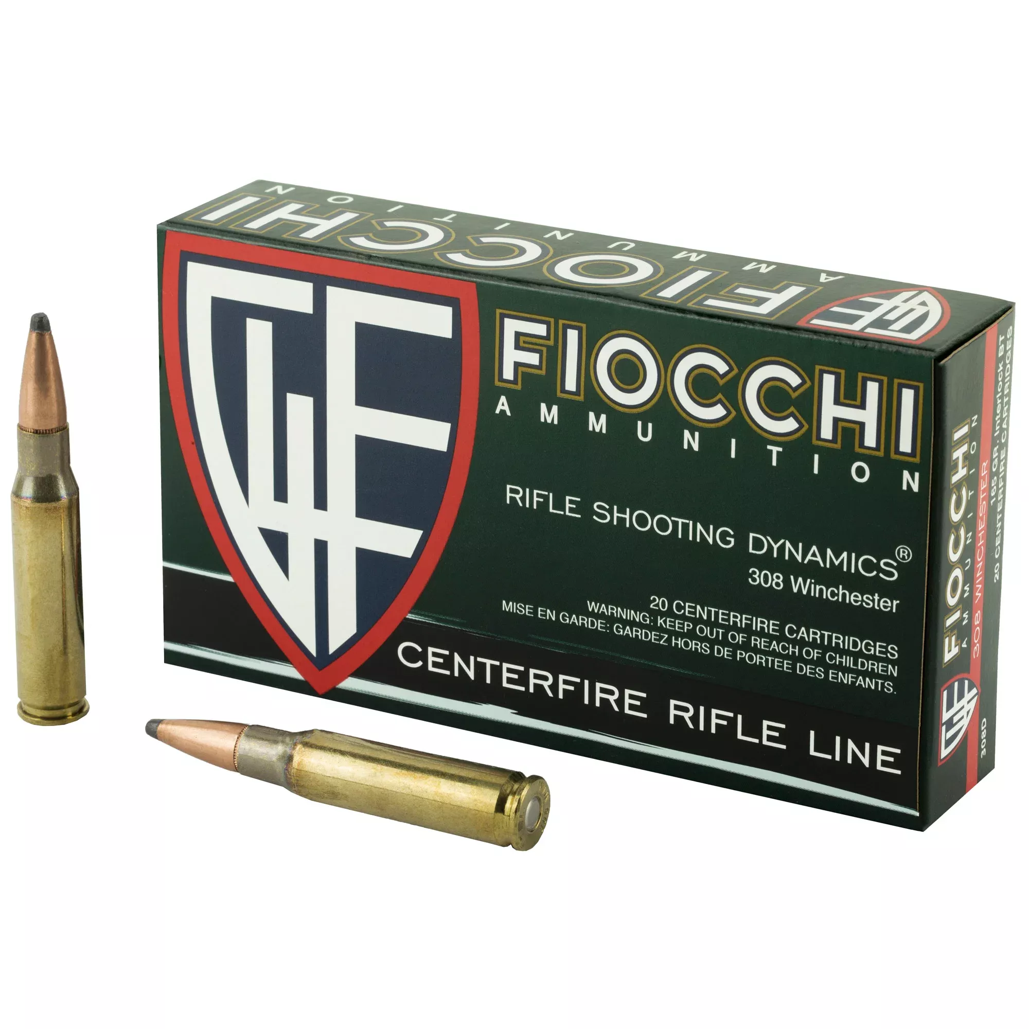 Fiocchi Ammunition .308 Winchester 165 Grain Interlock Boat Tail Soft Point Rifle Ammo, 20 Rounds 308D