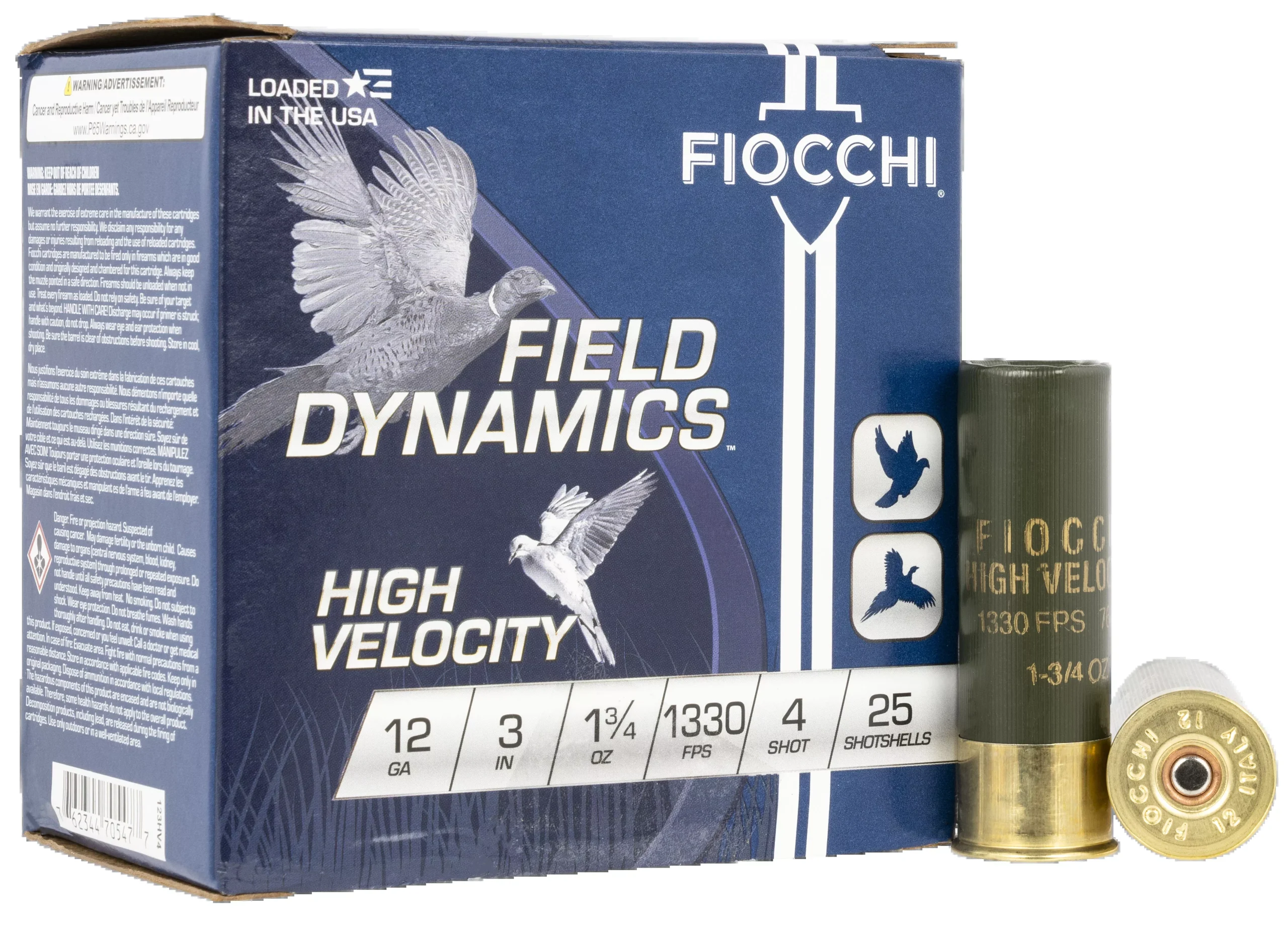 Fiocchi Field Dynamics High Velocity 12 Gauge 3in #4 Lead Shot 1-3/4oz 25rd 123HV4