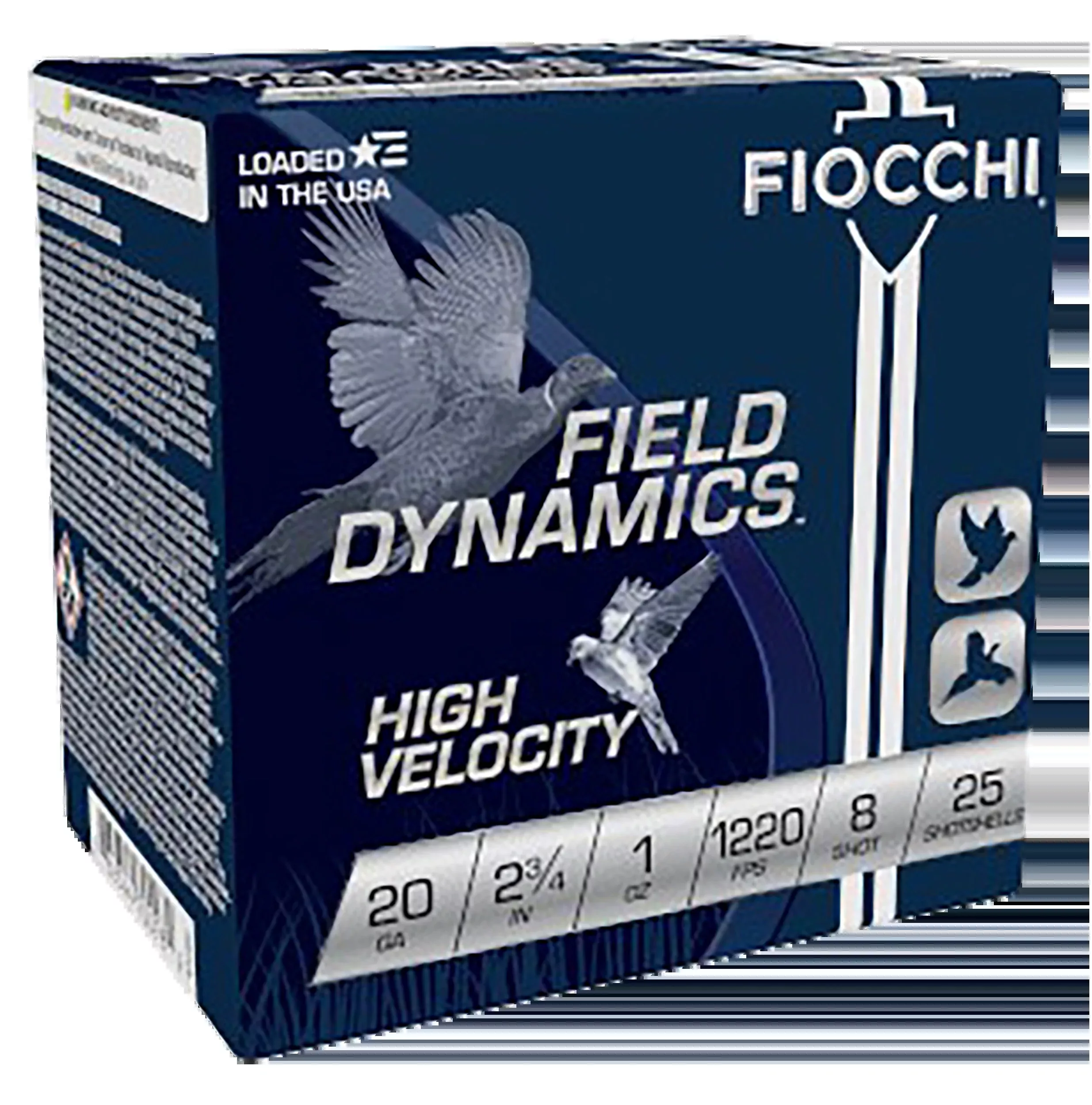 Fiocchi Field Dynamics High Velocity 20 Gauge 2.75in 1oz #8 Shot Shotshells 25-Round Box, 20HV8