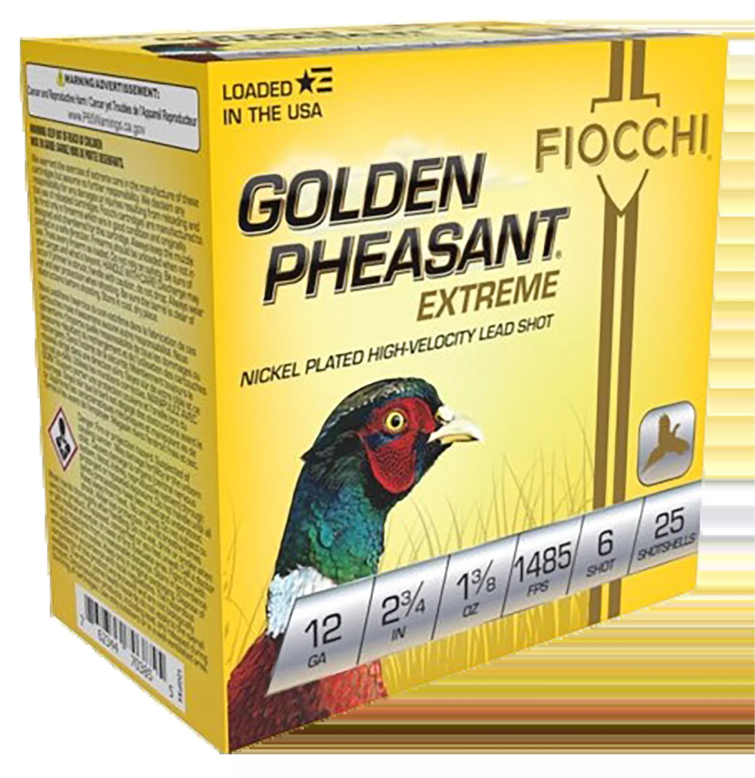 Fiocchi Golden Pheasant Extrema 12 Gauge 2.75in #6 1 3/8oz Nickel-Plated Lead Shotshells 12GPX6