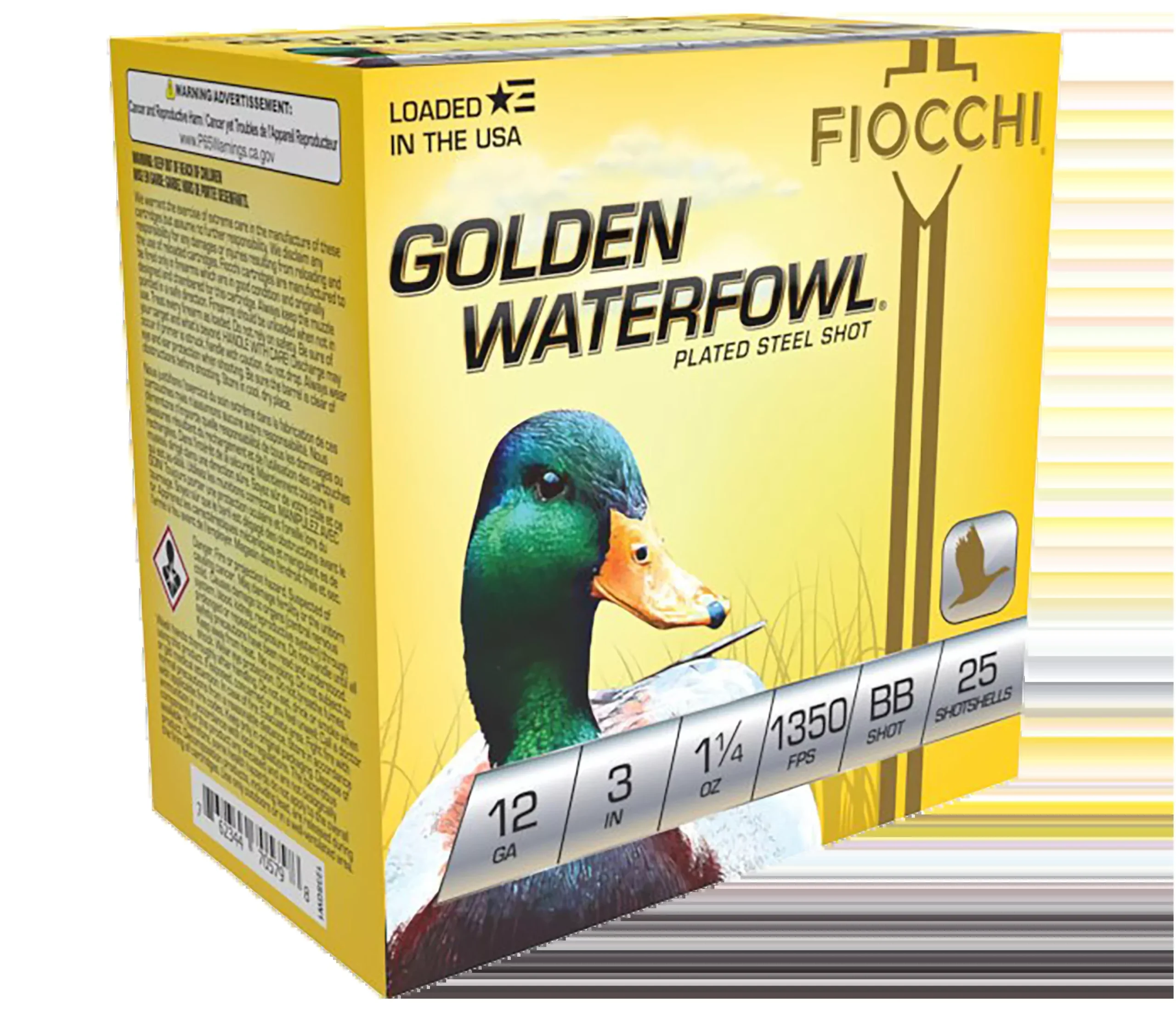 Fiocchi Golden Waterfowl 12 Gauge 3in BB Plated Steel Shot 1-1/4oz 1350 FPS 123SGWBB