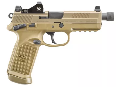 Fn 66100866 Fnx Tactical 45 Acp 5.30 " Threaded Barrel 15 + 1, Flat Dark Earth Polymer Frame With Mounting Rail, Optic Cut Fde Stainless Steel Slide, Manual Safety, Includes Viper Red Dot