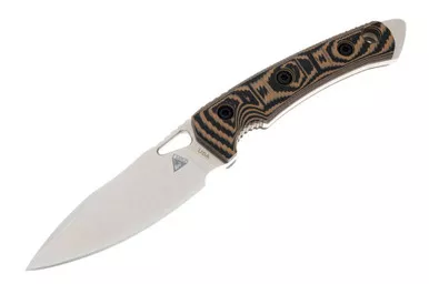 FOBOS Knives Cacula Fixed Blade Knife - 4.31" CPM-S35VN Stonewashed Drop Point, Black and Tan G10 Handles, Kydex Sheath