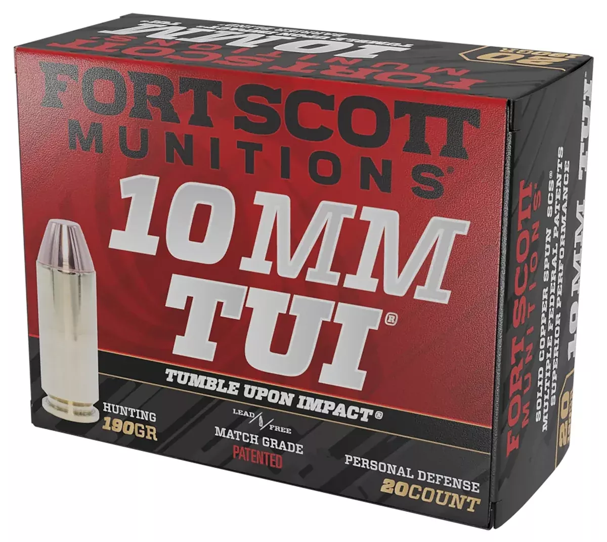 Fort Scott Munitions 10MM-190-SCV2 Claw Defense10mm 190gr Solid Copper Spun 20 Per Box/25 Case