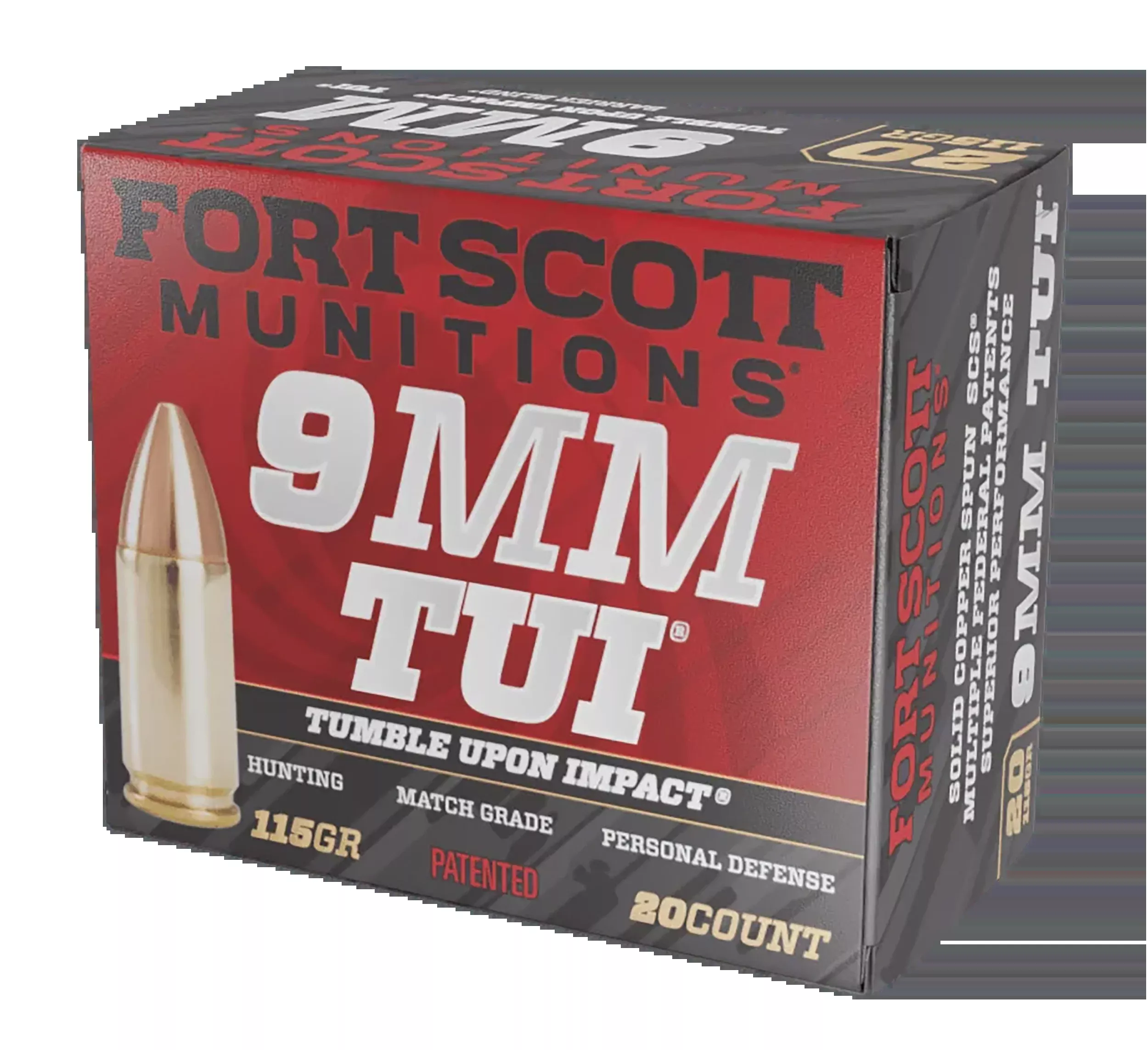 Fort Scott Munitions Tumble Upon Impact (TUI) 9mm Luger 115 gr Solid Copper Spun - Box or Case