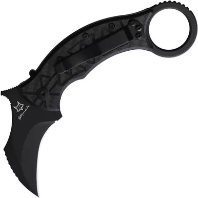 Fox Tribal K Karambit Folding Knife - 2.25" Bohler N690 Black Karambit Blade, Black G10 with Carbon Fiber Overlay Handles