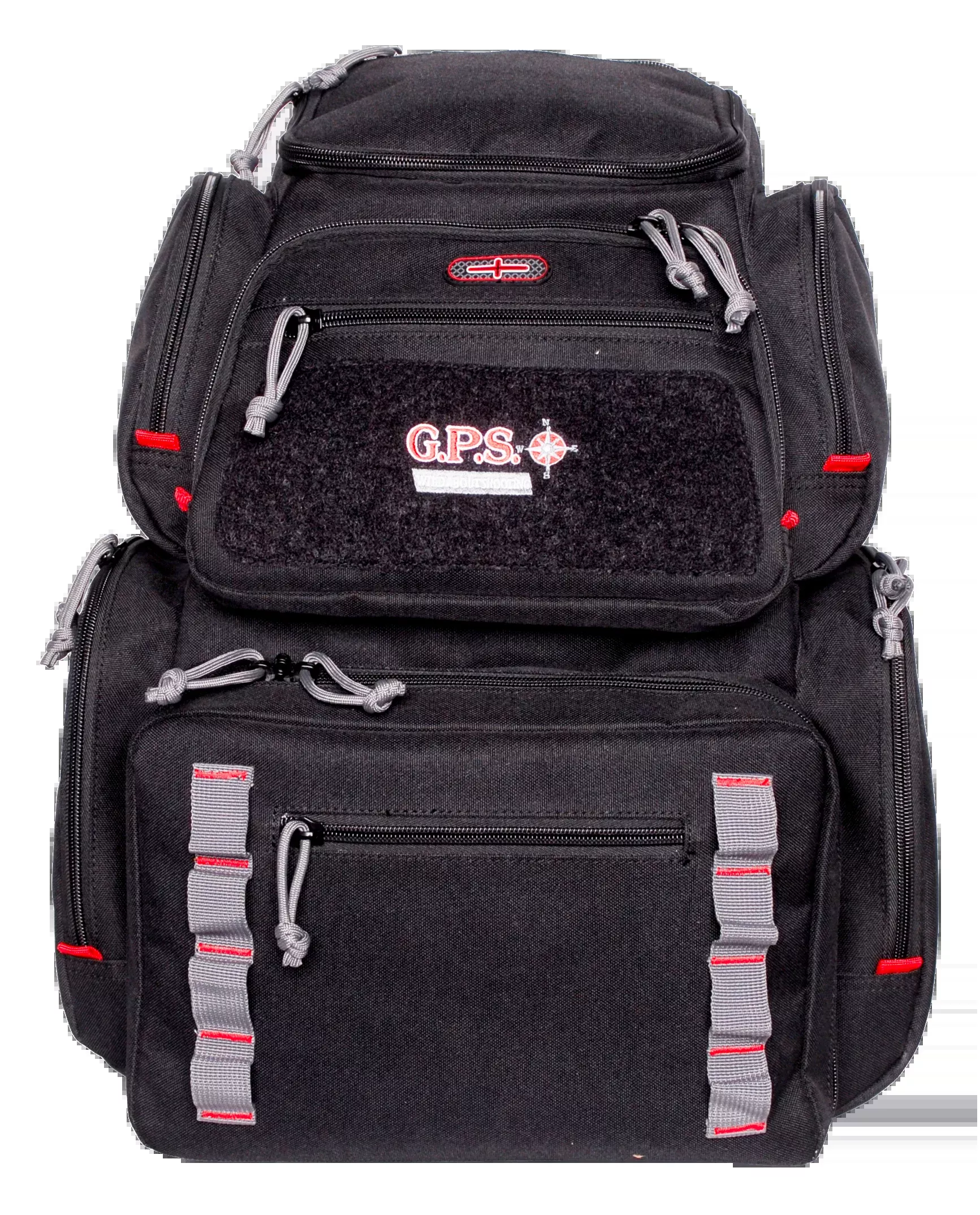 G*Outdoors Pistolero Range Backpack, Black/Gray, holds 5 handguns, Visual ID, MOLLE, waterproof cover 1712BPB