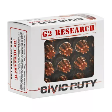 G2 Research Civic Duty 10MM 122 Grain Lead Free Copper 20 Round Box California Certified Nonlead Ammunition G00622