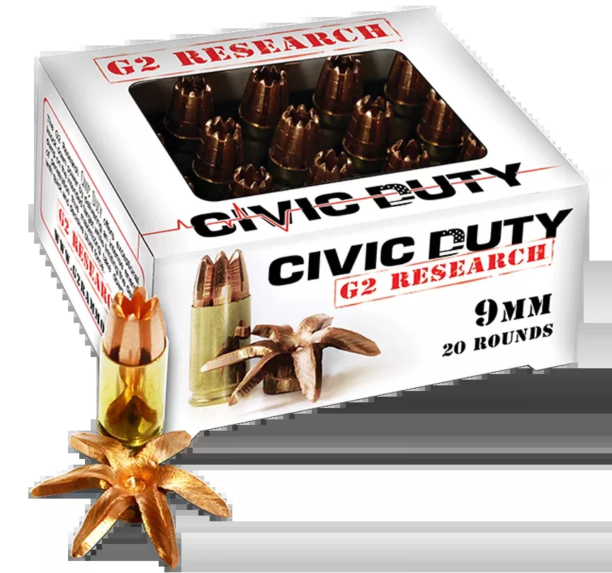 G2 Research Civic Duty 9mm Luger 96gr Copper Expansion Projectile 20 Rd - Box or Case