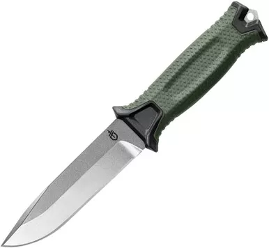 Gerber StrongArm Fixed Blade - 4.8" Stonewash Plain Blade, Foliage Green Glass Filled Nylon Handles, MOLLE Multi-Mount Sheath - 1069028