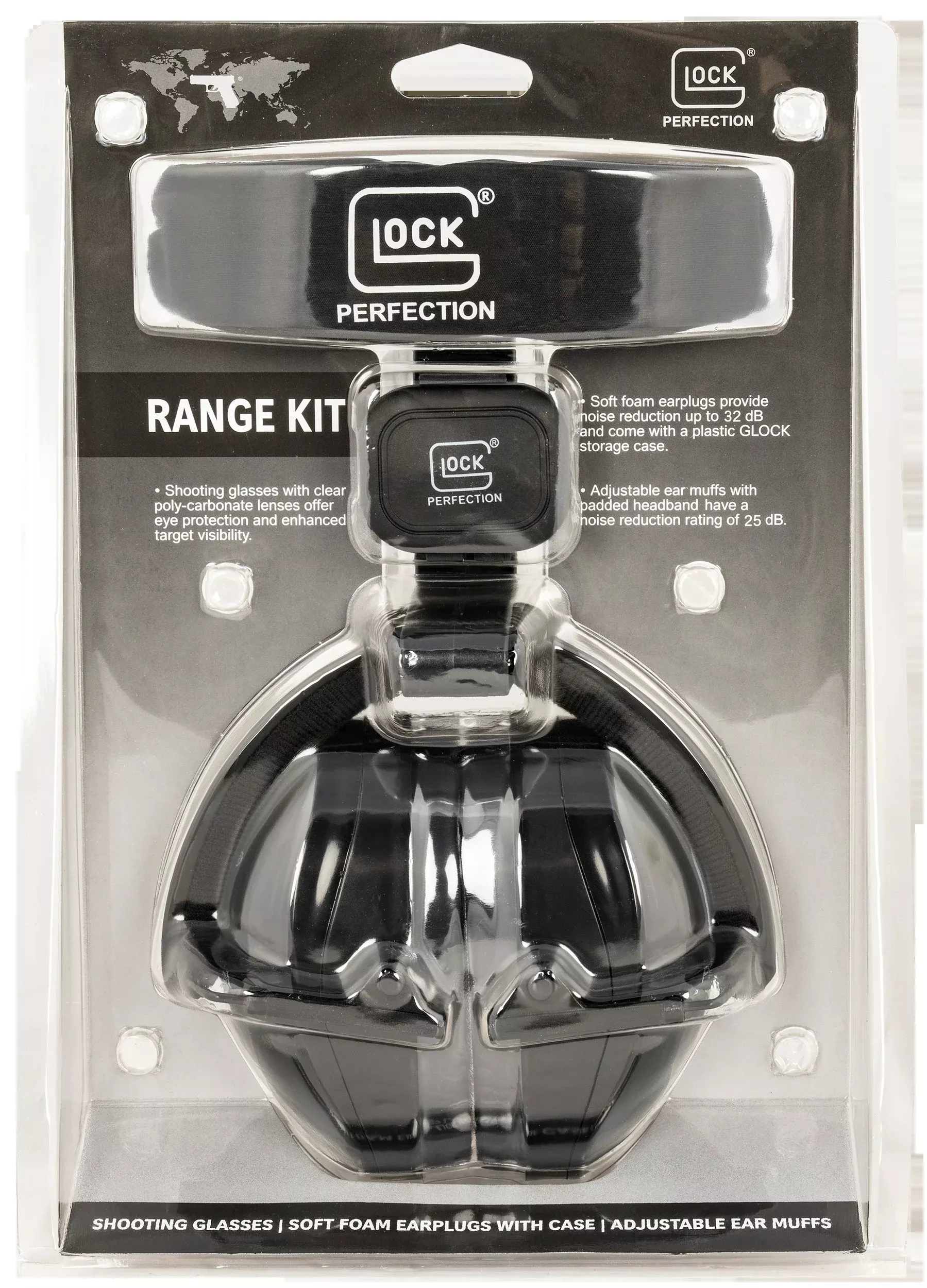 Glock Range Kit 25 dB NRR Ear Muffs, Glasses and Ear Plugs